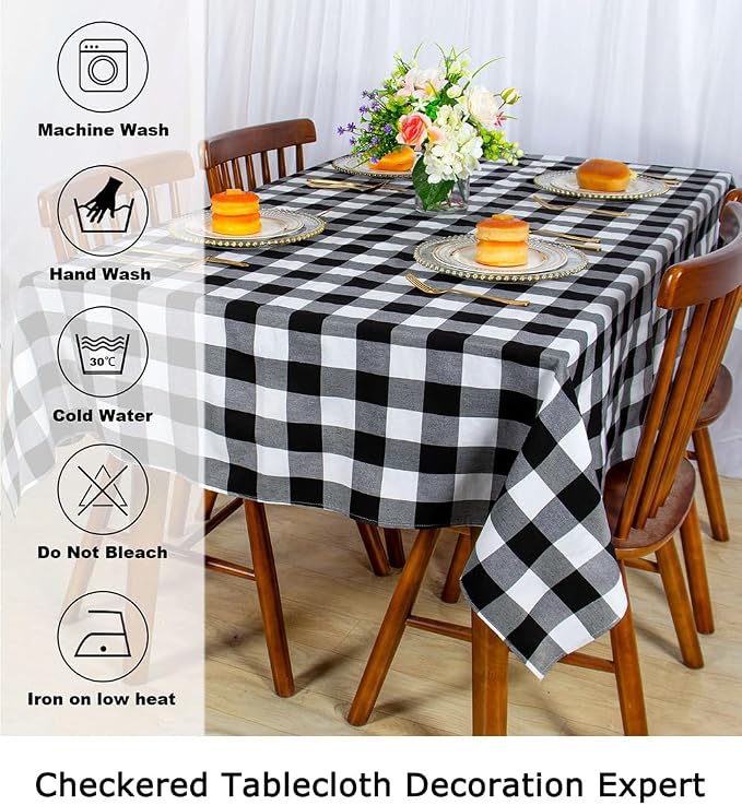 ShinyBeauty Checked Tablecloth Rectangle 54x80-Inch Black and White Buffalo - Image 7