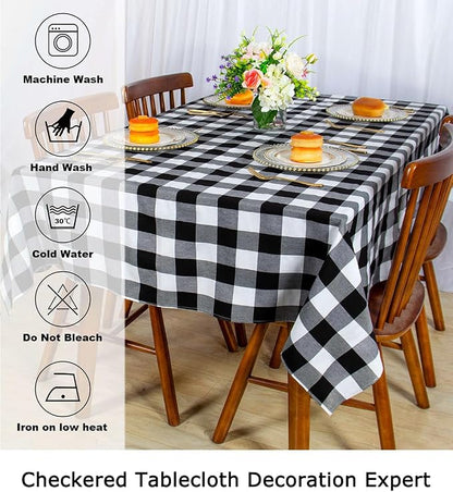ShinyBeauty 60"x120" Black & White Checkered Tablecloth | Cotton Farmhouse - Image 6