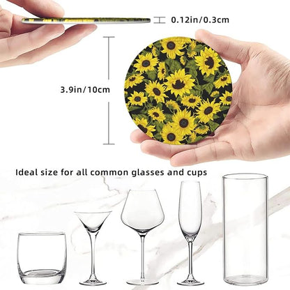 Drink Coasters with Holder Stand Set of 6, Sunflower Pu Leather Absorbent - Image 3
