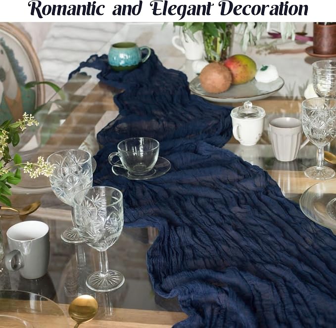 6 Pieces Navy Blue 10FT Cheesecloth Table Runner Boho Gauze Fabric Table Runner - Image 6