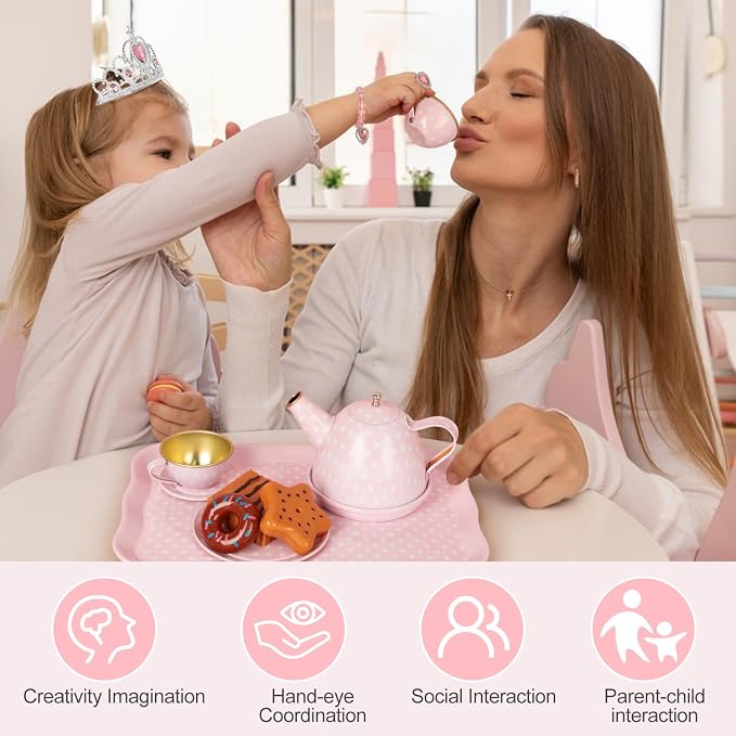 iAOVUEBY Tea Party Set for Little Girls, Kids Kitchen Pretend Playset, Tea Set - Image 5