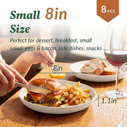 Wheat Straw Plates, 8 Inch Dessert Plates Set of 8, Unbreakable White Round - Image 2
