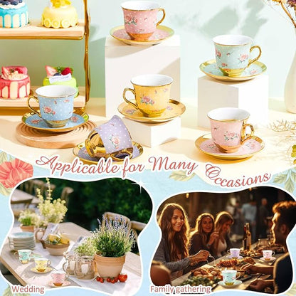 Teenyyou Set of 18 Tea Cups and Saucers Tea Party Decorations Floral Porcelain - Image 5