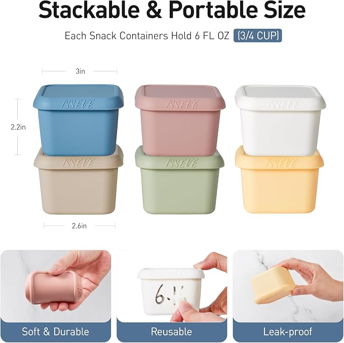 ISSEVE 6Pack 6oz Silicone Snack Containers - Image 2