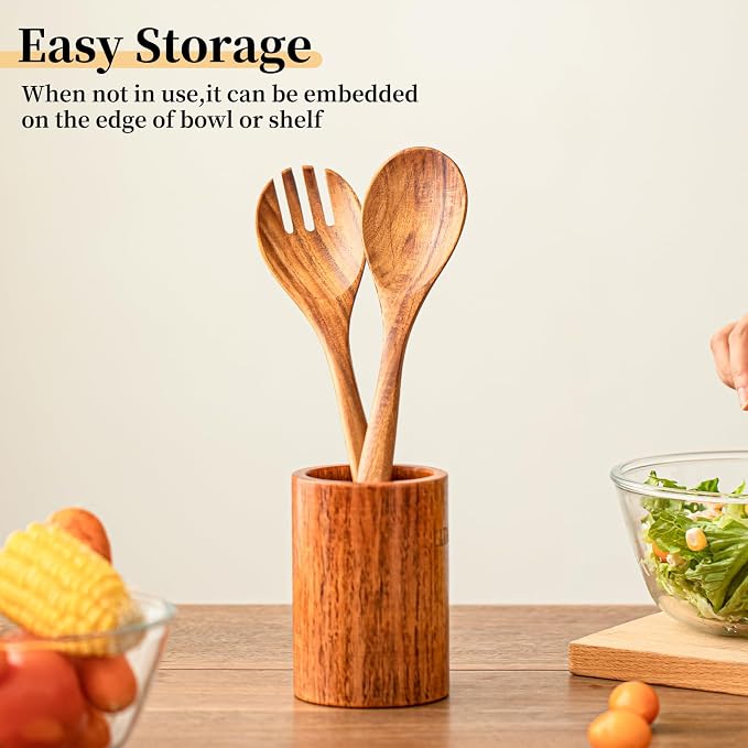 Gudamaye Acacia Wooden Salad Server Set, 13 inch Salad Tongs - Image 6