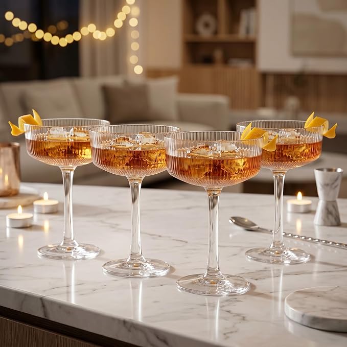 Khen Vintage Art Deco Shatterproof Coupe Martini Cocktail Glasses, 8 oz Clear - Image 7