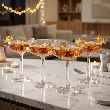 Khen Vintage Art Deco Shatterproof Coupe Martini Cocktail Glasses, 8 oz Clear - Image 7