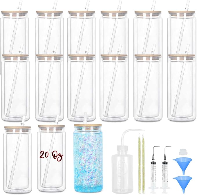 Maucircol 15 Pack Acrylic Snow Globe Tumbler, 20 Oz Pre Drilled Double Wall by Maucircol