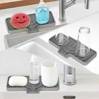 GUUKIN Sponge Holder for Kitchen Sink, 9.8"×4.9" Scrub Daddy Holder, Silicone Sponge Holder, Soap Tray with Drain, Suitable for Kitchens & Bathrooms (Grey)