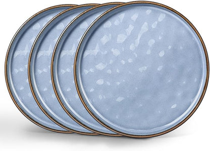 LIANYU Ceramic Dinner Plates Set for 4, 10.2In Porcelain Kitchen Salad Dessert Serving Dishes Set, Modern Round Stoneware Dinnerware Appetizer Plates, Scratch Resistant & Microwavable, Serenity Blue