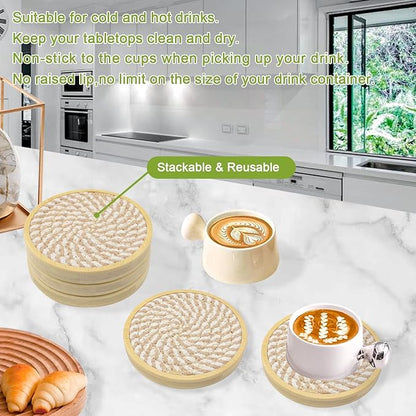 5 Pack Absorbent Coasters for Drinks, 4.3 Inches Cork for Coffee Tables, Wooden Drink Protection, Cute for Kitchen, Farmhouse, Bar, and Office (Light Brown)