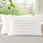 decorUhome Cozy Faux Fur Throw Pillow Covers 12x20 Set of 2 Decorative Soft Plush Striped Lumbar Modern Farmhouse Boho Couch Pillow Cases with Velvet Back for Sofa Bed Living Room, White