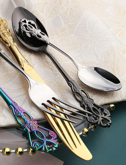 Silverware Set for 12 Stainless Steel Flatware Set Palace Style Hollow Relief Decoration 48 Piece Cutlery Utensils Include Knives Forks and Spoons Tableware Set for Home Kitchen Restaurant Party