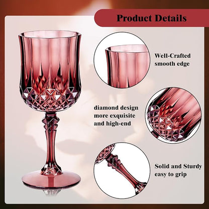 Ciaell 24 Pack Burgundy Plastic Wine Glasses - Image 3
