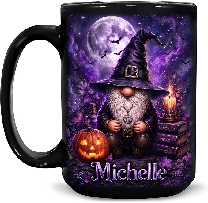 Hyturtle Personalized Halloween Gnome Mug, Custom Name Gift by Hyturtle