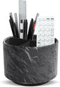 Hennaja Round Leather Art Supply Organizer,Remote Control Holder,360 Degree Spinning,Multi-Functional Pencil Holder,4 Compartments Desktop Stationary Organizer(1-Hill Black)