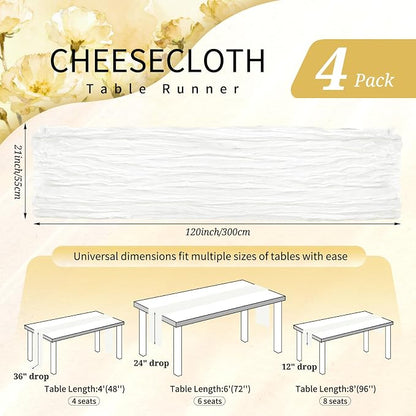 4 Pack Cheesecloth Table Runner 10FT Ivory White Table Runner Boho Gauze Cheese - Image 2