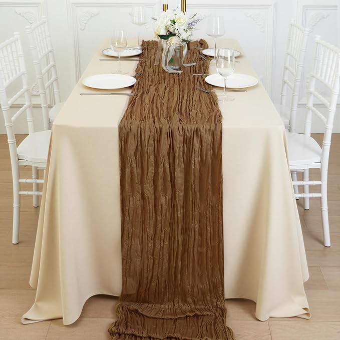 1 Pack Light Brown Cheesecloth Table Runner 120 Inch Boho Wedding Decor | - Image 4