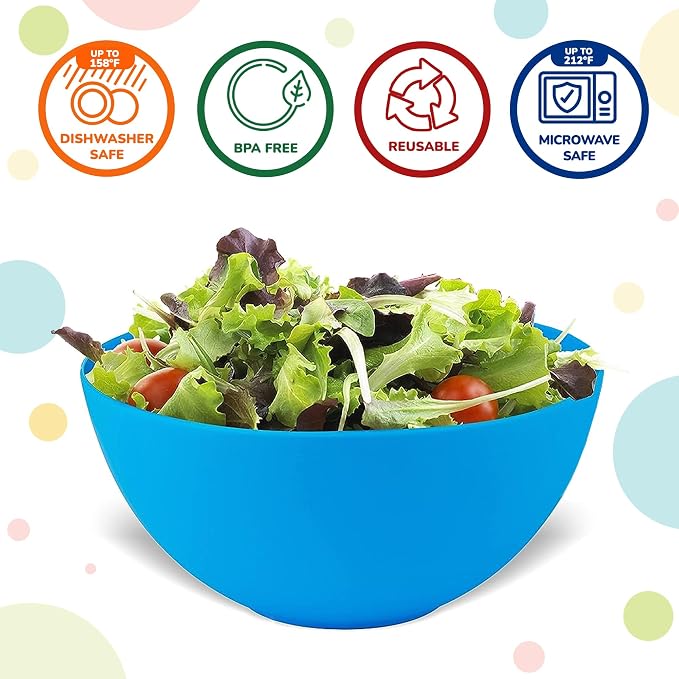 PLASKIDY Plastic Bowls Set of 12 Kids Bowls - 24 Oz Microwave & Dishwasher Safe - Image 2