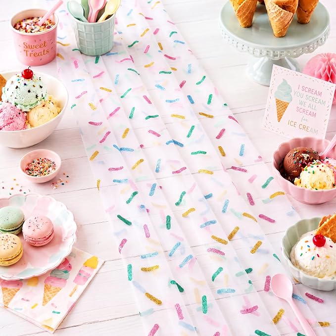 4 Pcs Sprinkles Table Runners 29 x 70 Inch Glitter Ice Cream Sprinkle Tulle - Image 3
