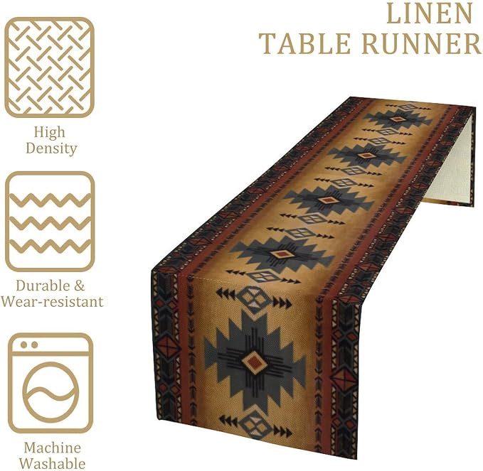 Aztec Table Runner, Southwestern Ethnic Geometric Triditional Table Runner - Image 4