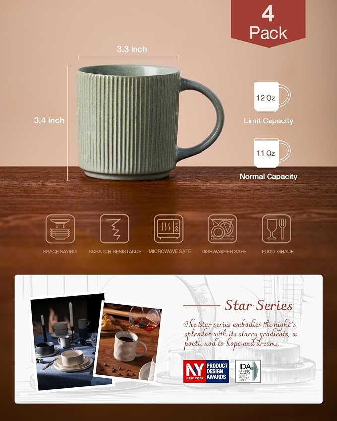 famiware Coffee Mug Set for 6, Star 12 oz Catering Mugs Cup Set - Image 3