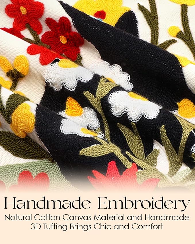 Canvas Embroidered Narrow 13"x 72" Table Runner, Cat in Flower | Exquisite - Image 2