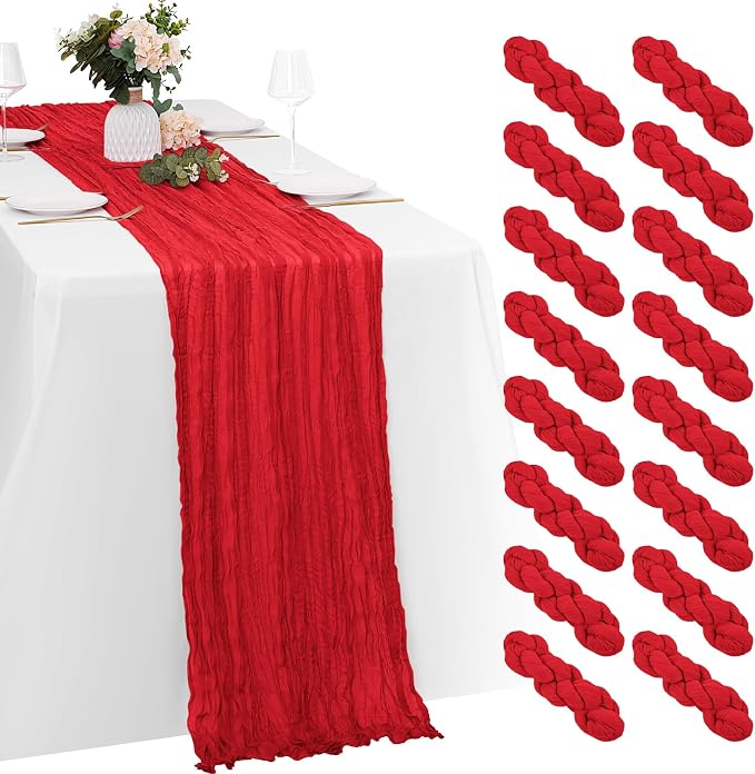 16 Pack Red Cheesecloth Table Runners 20x120 Inch Gauze Table Runner 10FT by Yorcari