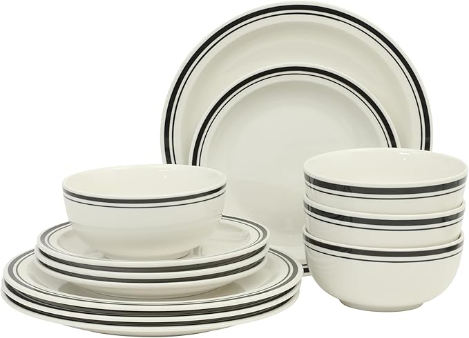 Gibson Home Hometown Diner 12-Piece Porcelain Dinnerware Set, Round Plates and by GibsonHomewares