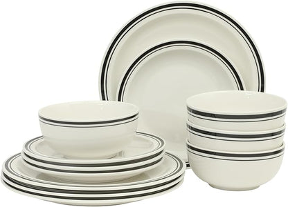 Gibson Home Hometown Diner 12-Piece Porcelain Dinnerware Set, Round Plates and by GibsonHomewares