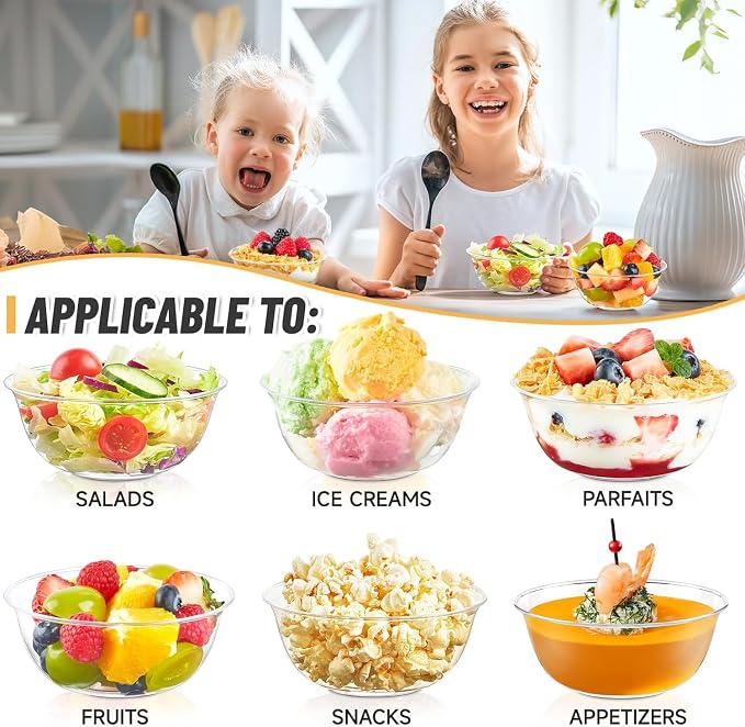 10 oz Small Clear Plastic Bowls, 60 Pack | Disposable Hard Plastic Party - Image 7