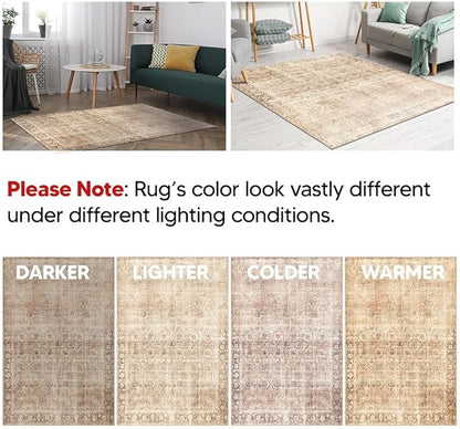 Keen Home Design 5x7 Rug - Machine Washable Area Rug with Non-Slip Backing, Ideal for Living Room, Dining Room, Bedroom - Vintage, Easy Clean, Durable, Low Pile - (5' x 7')