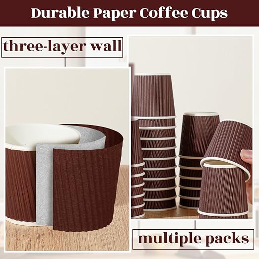 Yaomiao 200 Pcs 4 oz Disposable Espresso Coffee Cups Ripple Corrugated Paper - Image 3