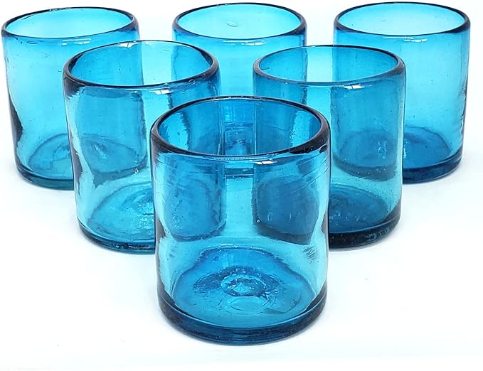 Solid Aqua Blue 9 oz Short Tumblers, Recycled Glass, Toxin-Free by MexHandcraft