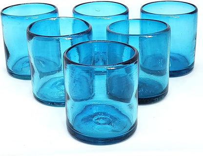 Solid Aqua Blue 9 oz Short Tumblers, Recycled Glass, Toxin-Free by MexHandcraft