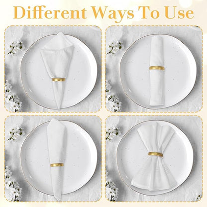 50 Pcs Gold Napkin Rings, Matte Gold Semicircle Thanksgiving Napkin Rings, Modern Serviette Napkins Ring for Table Settings, Kitchen Dinner Party Wedding Decorations