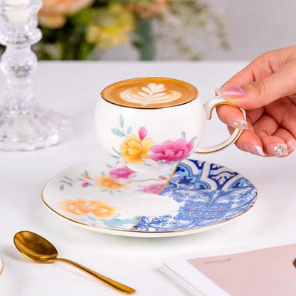 KAMMAK Tea Cups and Saucers Set of 2, Fine Bone China Coffee Cups, GH015 | - Image 3