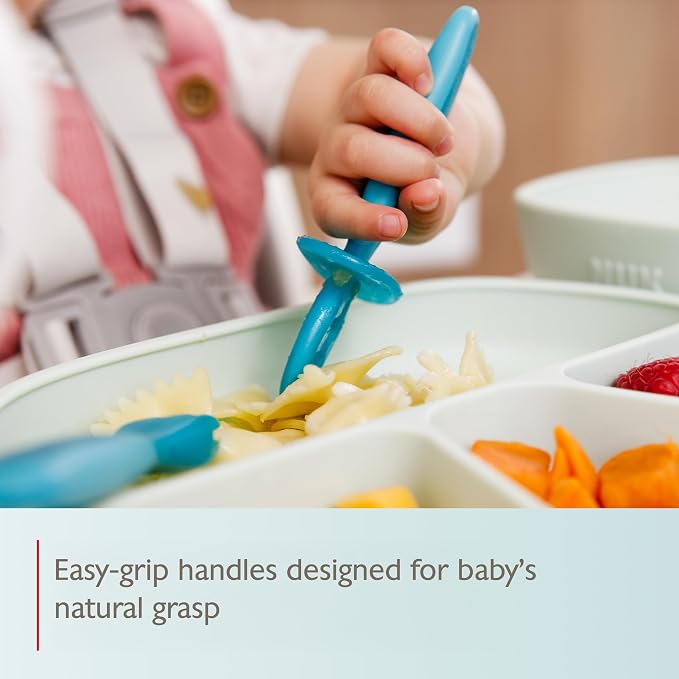 NUK Pretensil Dipper Spoon & Fork Set, Baby & Toddler Self-Feeding Utensils - Image 3