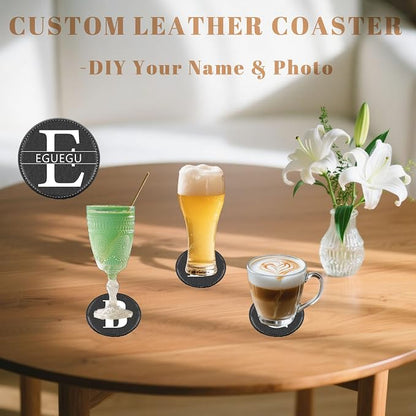 Custom Coaster, Personalized PU Name Coasters Set of 6 - Image 5