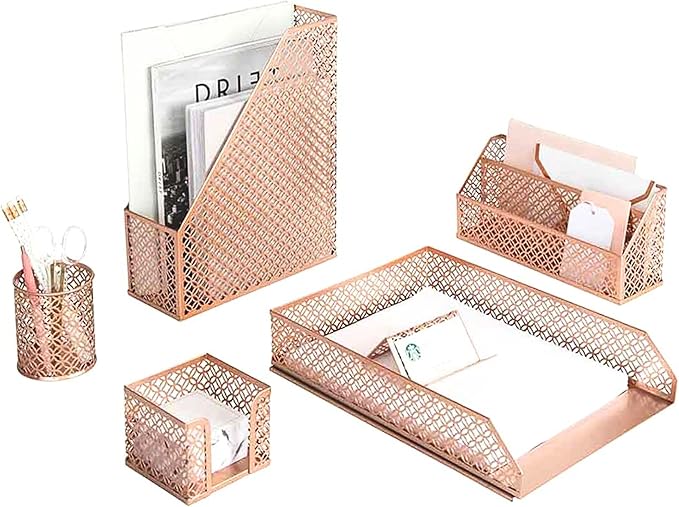 BLU MONACO | Rose Gold Desk Organizer Set | 6 Piece Metal Office Desk Organizer by Blu_Monaco
