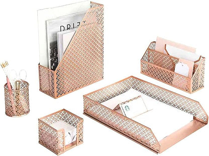 BLU MONACO | Rose Gold Desk Organizer Set | 6 Piece Metal Office Desk Organizer by Blu_Monaco