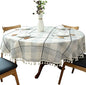 Dimatic Heavy Weight Cotton Linen Tablecloth, Plaid Tassel Round Table Cover for Kitchen Dining Room Tabletop Decorations, Round - 63", Grey Check