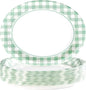 Grencian 50 Pcs Gingham Party Supplies 10"x12" Large Sage Green Gingham Oval Plates Disposable Heavy Duty Green and White Checkered Plaid Paper Plates for Baby Shower Picnic BBQ Birthday Wedding Bride