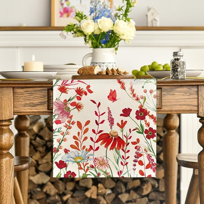 Artoid Mode Orange Daisy Flowers Floral Leaves Summer Table Runner, Spring - Image 3