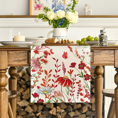 Artoid Mode Orange Daisy Flowers Floral Leaves Summer Table Runner, Spring - Image 3