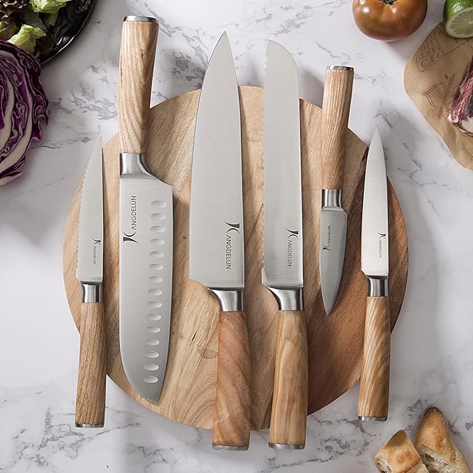 Natura Series 15 PCS Knife Block Set, Ultra Sharp High Carbon Stainless Steel with Wooden Handle