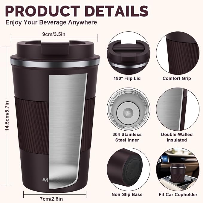 MOMSIV 12oz Travel Coffee Mug, Insulated Coffee Cups - Image 2