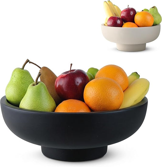 Handmade Concrete Bowl - 10x5x4.25 Inch Decorative Centerpiece Bowl for Fruits, Coffee Table, Kitchen Counter, Entryway or Shelf - Modern Minimalistic Decor (Black)