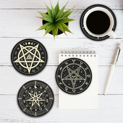 Celtic Wiccan Magic Pentagrams Leather Drinks Coasters - Image 3