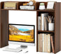 Tangkula Desktop Bookshelf, Countertop Storage Hutch with Shelves for Computer Desk, Desk 3-Tier Display Rack, Multipurpose Wood Desktop Hutch Storage Organizer for Dorm Office (Walnut,5 Shelves)